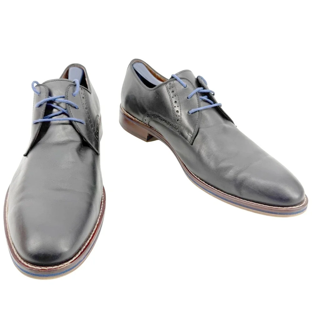 Johnston & Murphy Derby Shoes Mens 12 Black Leather Brogue Preppy Business